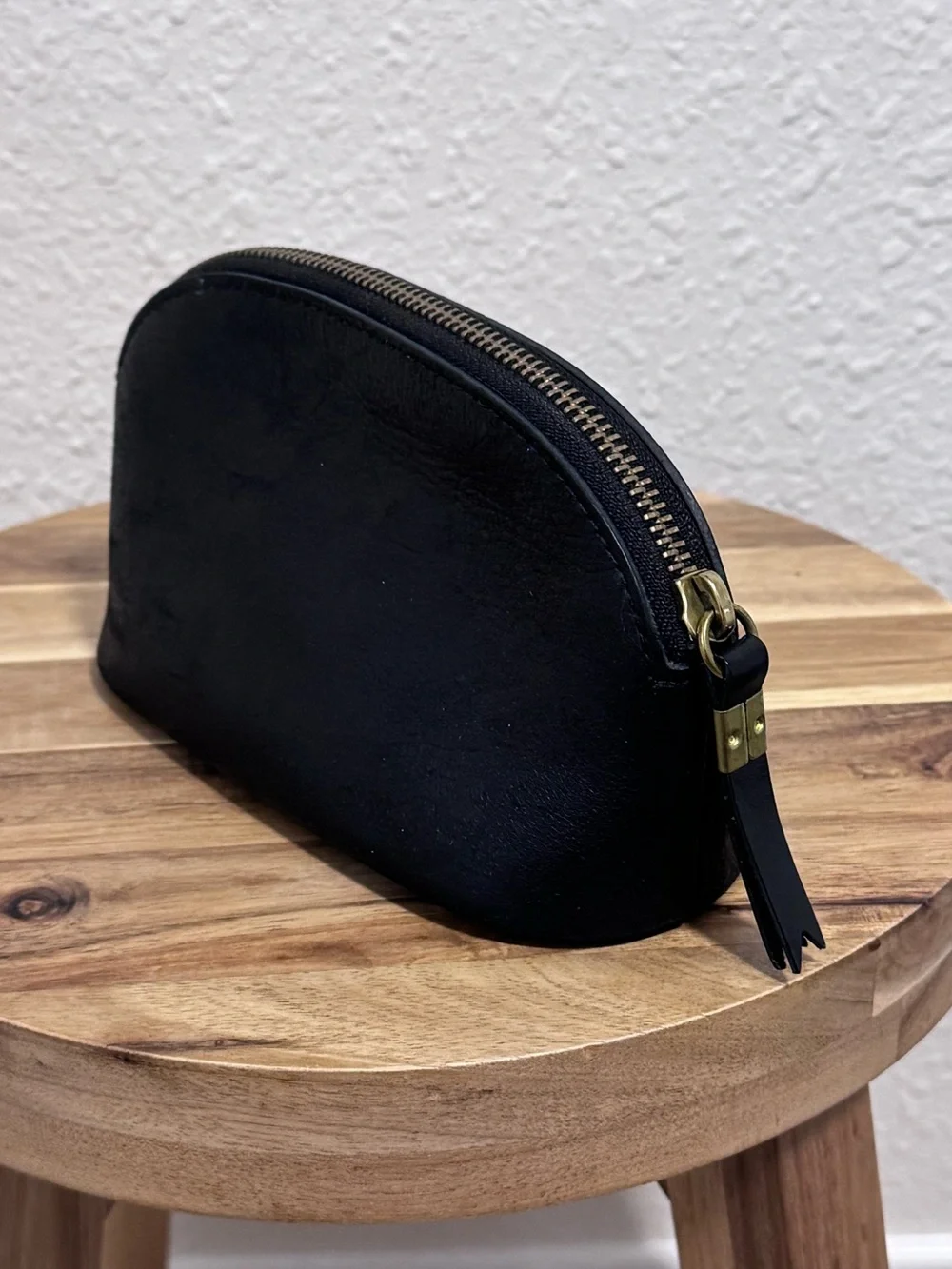 Madewell Black Leather Makeup Pouch Cosmetic Case Bag Clutch Small Zip Top